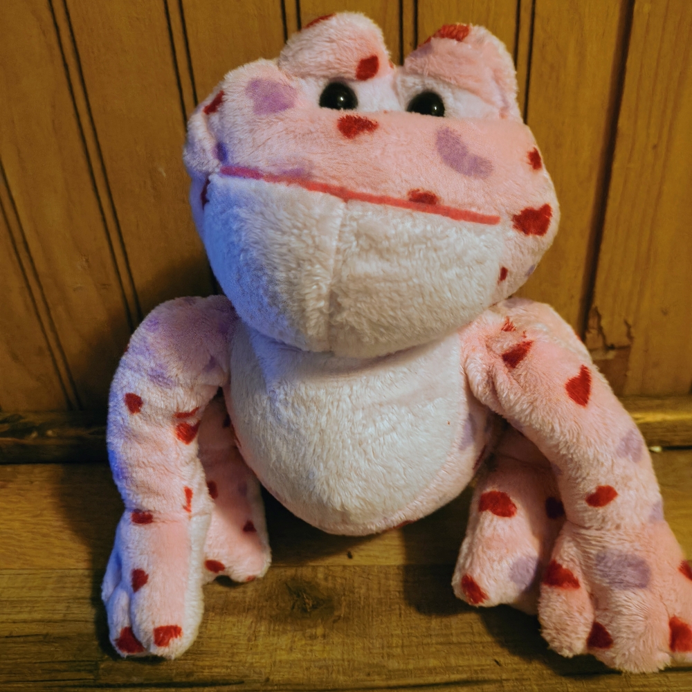 Pink Plush Frog with Red Hearts